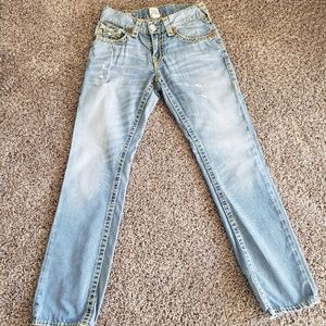 Mens Faded light washed straight jeans